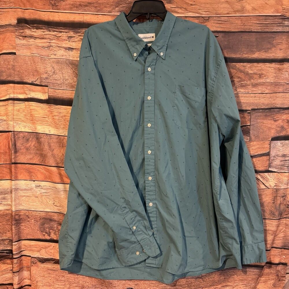 Saddlebred Mens 3XLT Teal Blue Green Polka Dot Long Sleeve Button Down